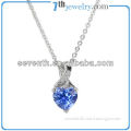 Cute Lucky Heart Shaped Blue AAA CZ Diamond Pendant Necklace Rhodium Plated Brass Necklace 2013 Cheap Fashion Jewelry For Women